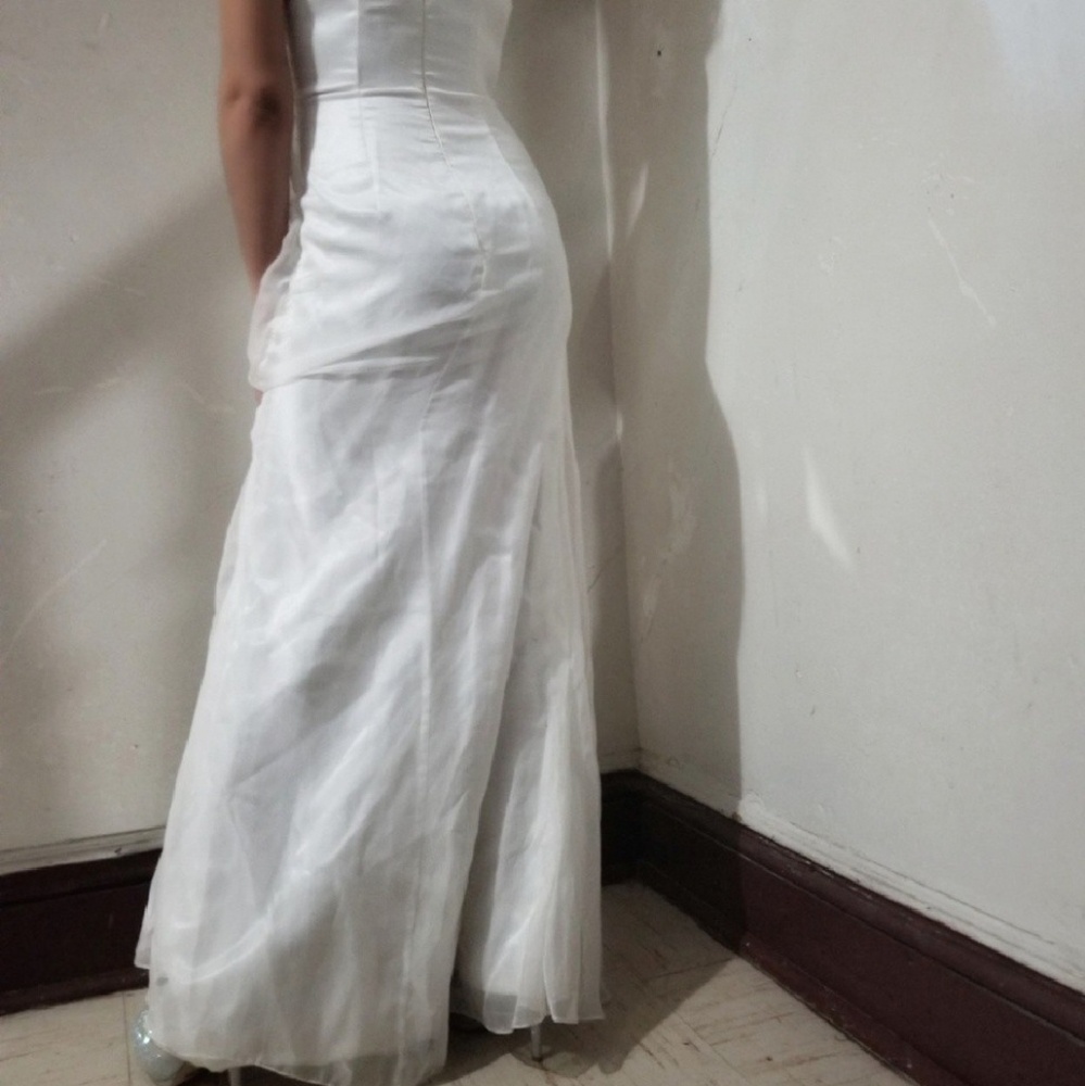 White Strapless Long Prom Dress with Slit